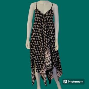 MAGIC 1990s Paisley Assymetric Handkerchief Sharkbite Spaghetti Strap Slip Dress